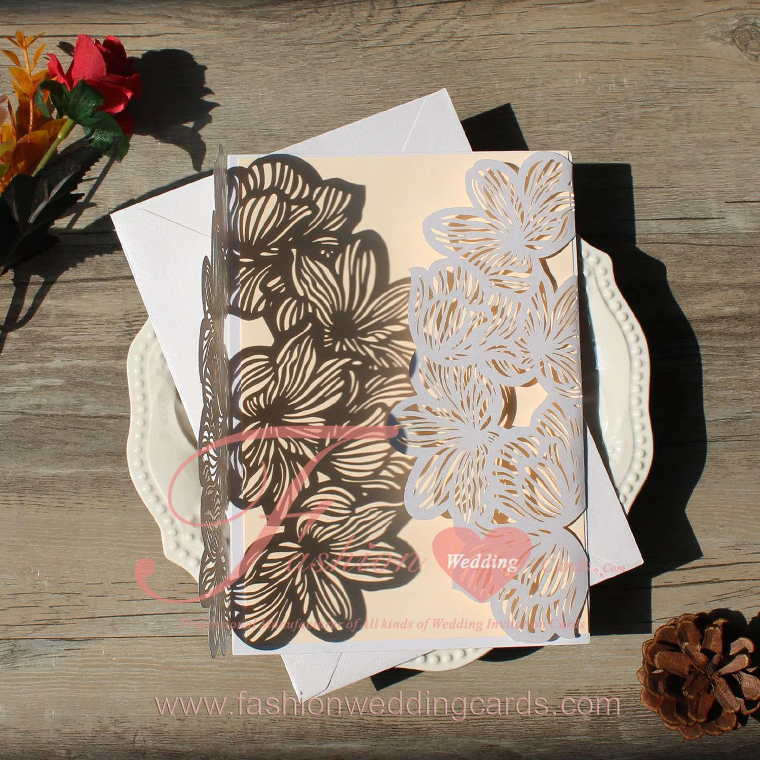 Lily Laser Cut Wedding Invitations with RSVP
